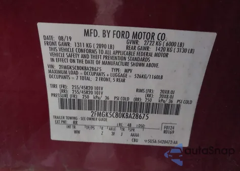 2019 Ford Flex Sel z USA, uszkodzony, nr VIN 2FMGK5C80KBA28675